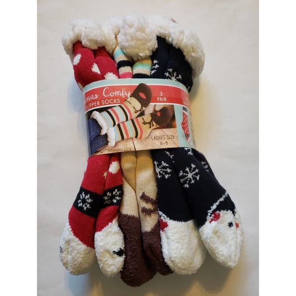 unbranded Accessories - Christmas Comfy Slipper Socks 3 Pair Set